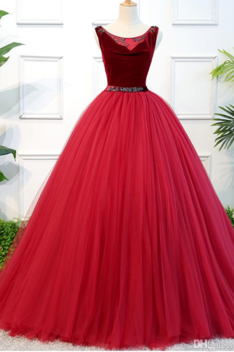 Gown Prom Dress Velvet With Tulle 2 Pieces Prom Gowns