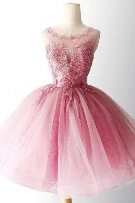 Pink Homecoming Dresses / Appliques Beaded Party Cocktail Party Dress Juniors