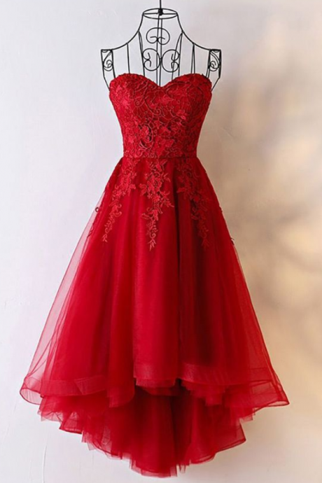 Beautiful Tulle High Low Simple Red Homecoming Dresses