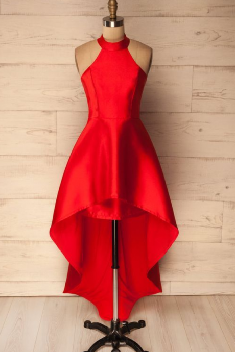 Simple Red Satin Prom Dress,high Low Prom Dress