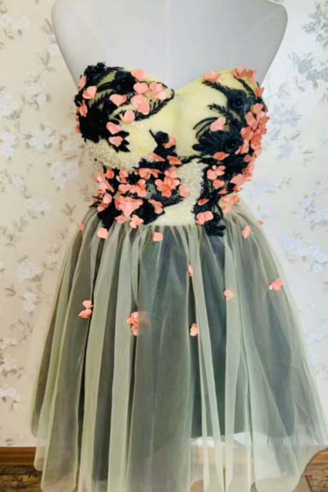 Strapless Prom Dress,yellow Party Dress,homecoming Dress With Applique,queenie Prom Unique,custom Made,