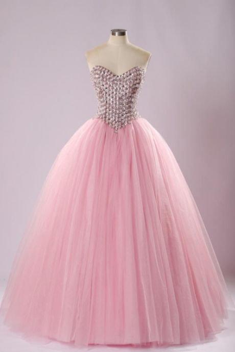 New Sexy Sweetheart Pink Quinceanera Dresses Ball Gowns With Beads Crystals Lace Up Sweet 16 Dresses 15 Year Prom Gowns 