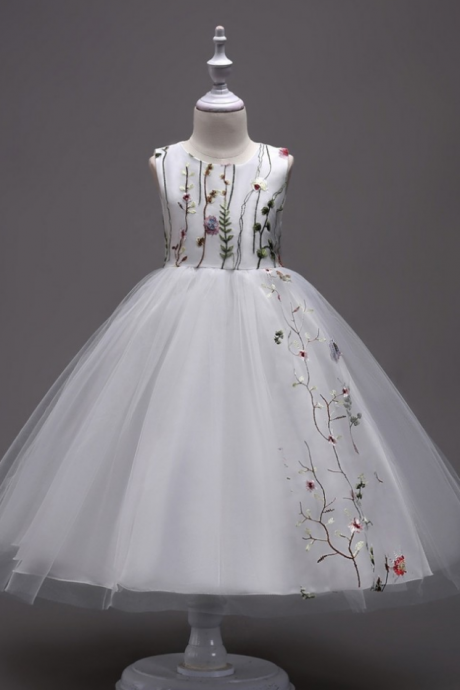 Flower Girl Dresses,A-line Embroidered Tulle Girl Dress