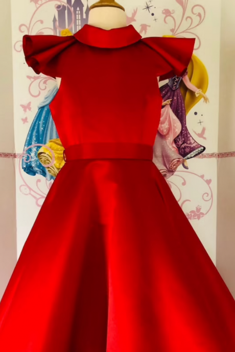 Flower Girl Dresses Satin Fluffy Dress Pageant Red Girls Outfit Custom Pageant Cocktail Ruffles Girls Dress