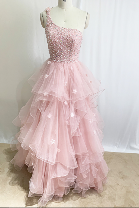 Prom Dresses,customized One - Shoulder Beaded Elegant Ball Gown Lady Evening Dresses
