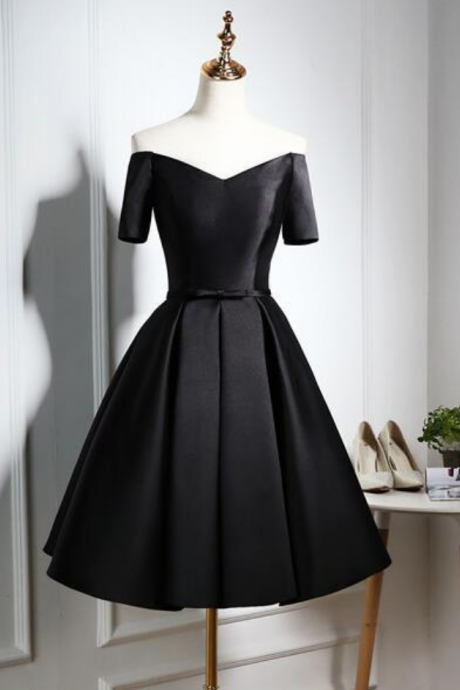 Homecoming Dresses,lovely Black Satin Short Prom Dress, Black Party Dress