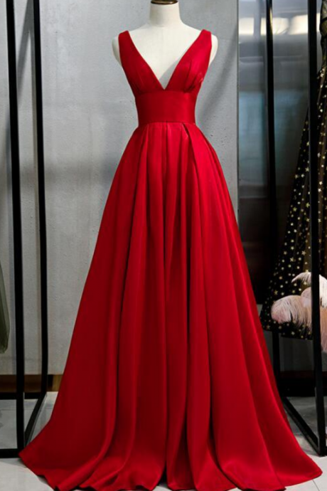 Prom Dresses,elegant V-neckline Satin Long Party Dress, Prom Gown