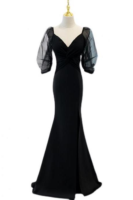 Prom Dresses,Black evening dress women's new 2022 temperament fish tail long design sense