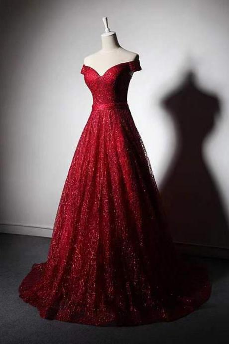 off shoulder evening dress, sexy sequins dress,red dress,custom made