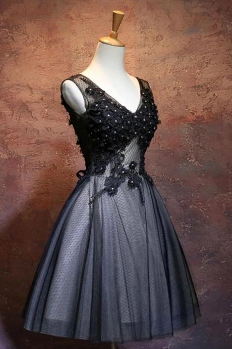 Homecoming Dresses, V Neck Lace Short Prom Dress, Evening Dress