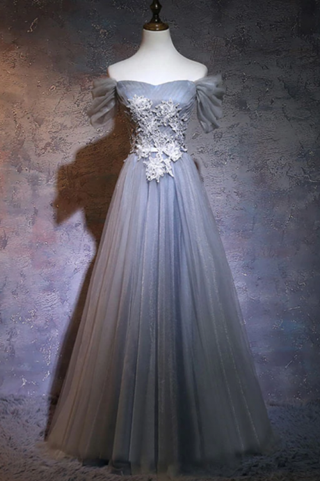 Prom Dresses, A-line Tulle Lace Applique Long Prom Dress, Bridesmaid Dress