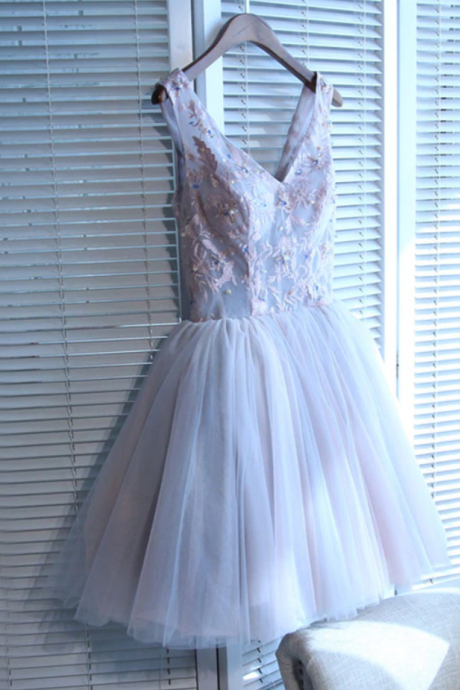 Homecoming Dresses,tulle Lace A Line V Neck Short Prom Dress, Homecoming Dresses