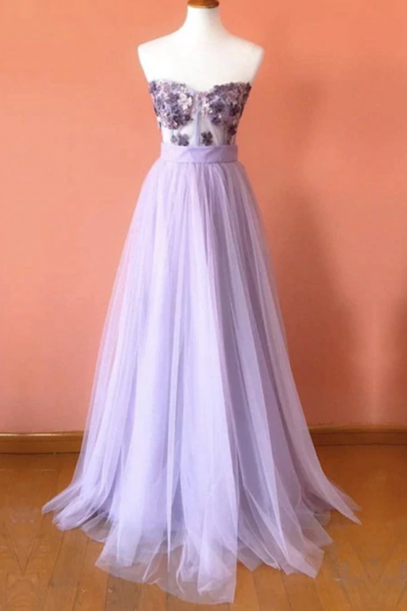 Prom Dresses,strapless Tulle Empire Dresses Lace Embroidery Corset Prom Dress