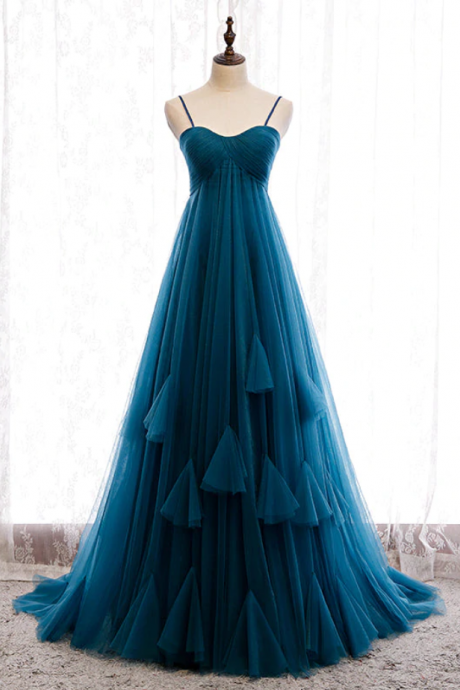 Prom Dresses,tulle Straps Long High Waist Prom Dress, Evening Party Dresses