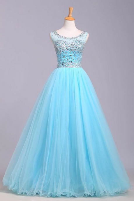 Prom Dresses,Tulle Prom Dress with Sequins, Floor Length Puffy Evening Dress