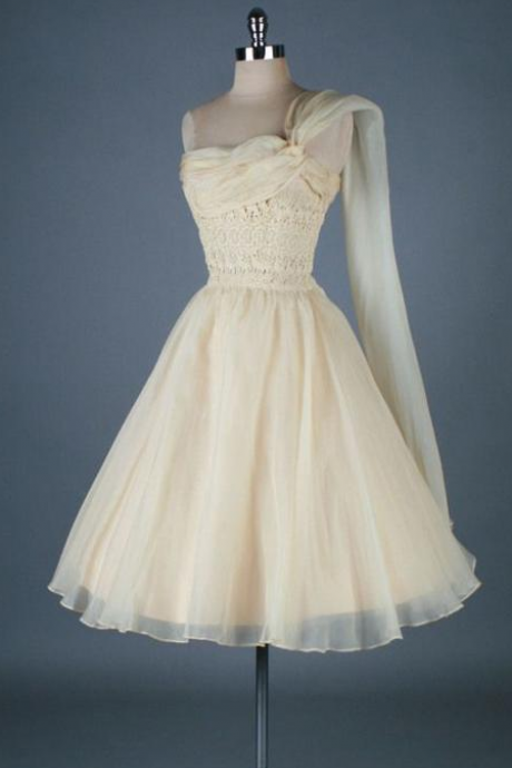 Vintage One Shoulder Organza Homecoming Dress