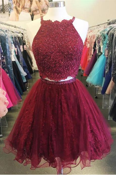 A-line Homecoming Dresses,Halter Homecoming Dress,Mini Tulle Homecoming Dresses,Short Homecoming Dress, Homecoming Dresses With Beading