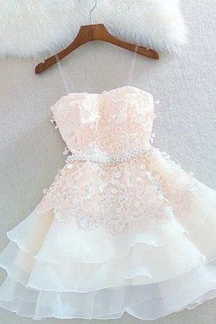 Charming white organza Homecoming Dress,Sexy Spaghetti Straps Evening Dress,layered short party Dress