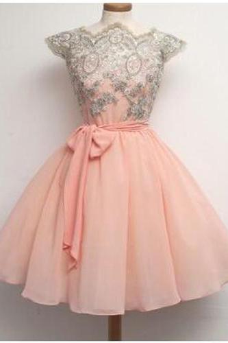 Short Classic Cute Prom/homecoming Dress,a-line Chiffon Prom Dress With Appliques