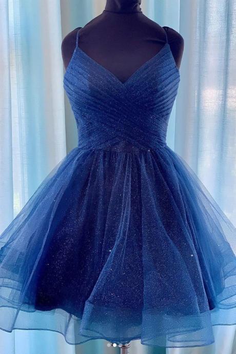 V-neckline Tulle Straps Layers Short Prom Dress, Homecoming Dress