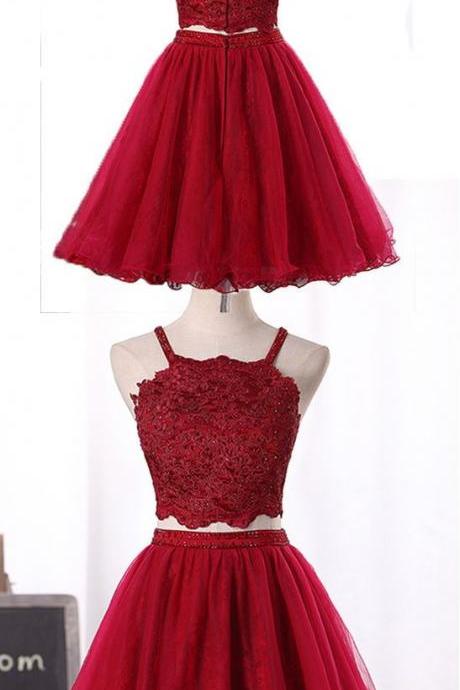 Two Piece Tulle And Lace Homecoming Dress, Lovely Party Dresses