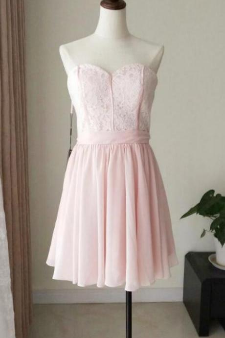Lace And Chiffon Sweetheart Short Wedding Party Dress, Formal Dress, Teen Party Dress