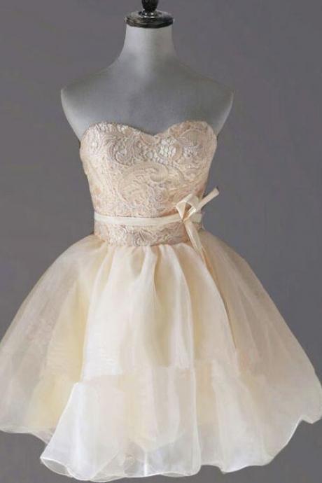 Graduation Dresses,lovely Champagne Short Organza And Lace Teen Party Dress, Short Prom Dress, Graduation Dresses