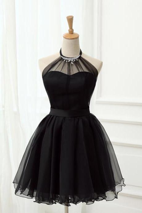 Cute Little Black Short Dresses, Homecoming Dresses, Halter Short Prom Dresses