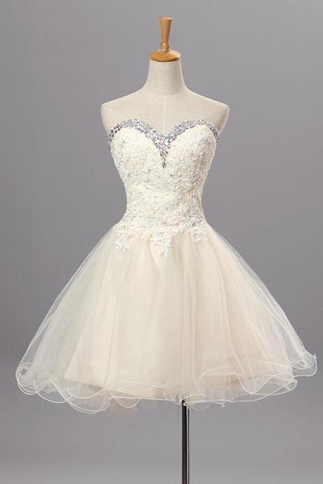 Lovely Homecoming Dresses, Lace And Tulle Beaded Sweetheart Prom Dresses,cute Formal Dressess