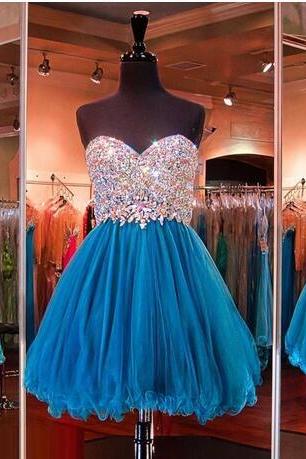 Sweetheart Strapless Mini Length Crystal Lace Up Back Homecoming Dress With Beaded Bodice