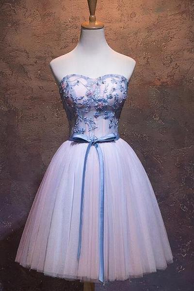 Lovely Tulle Sweetheart Formal Dress With Lace, Cute Short Homecoming Dress