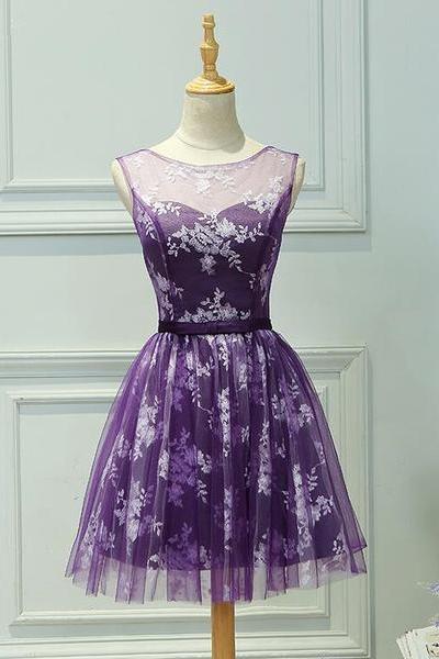 Beautiful Purple Cute Party Dress With Lace, Prom Dress