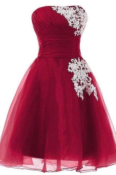 Wine Red Cute Knee Length Short Senior Prom Dress , Formal Dresses