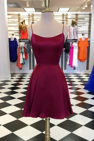 Short Burgundy Prom Dresses Homecoming Dresses, Simple Straps Short Prom Dresses With Lace Up Back
