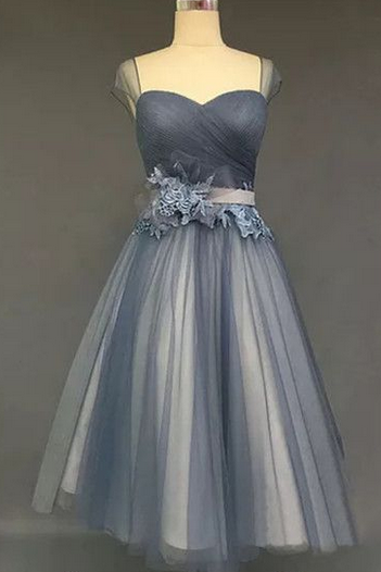 Chic A Line Prom Dress,short Cocktail Dress With Flowers,corset Homecoming Dresses