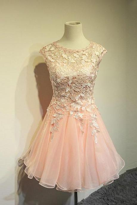 Cute round neck lace short prom dress,homecoming dress