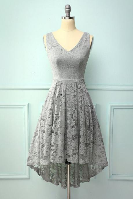 Lace Asymmetrical Dress - Grey