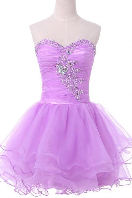 Sweetheart Lavender Short Homecoming Dress With Tiered Skirt