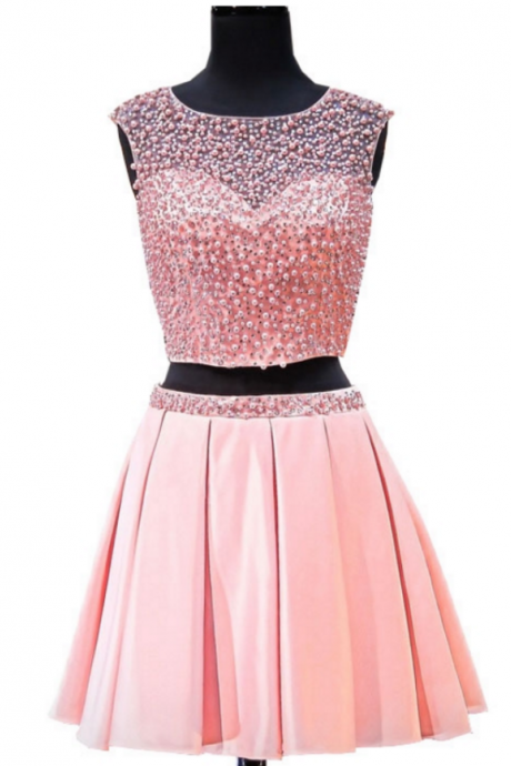 Nude Pink Two Pieces Party Dresses Prom Dress