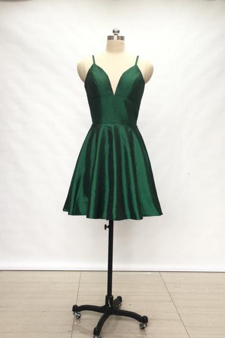 Spaghetti Straps Emerald Green Homecoming Dress For Party