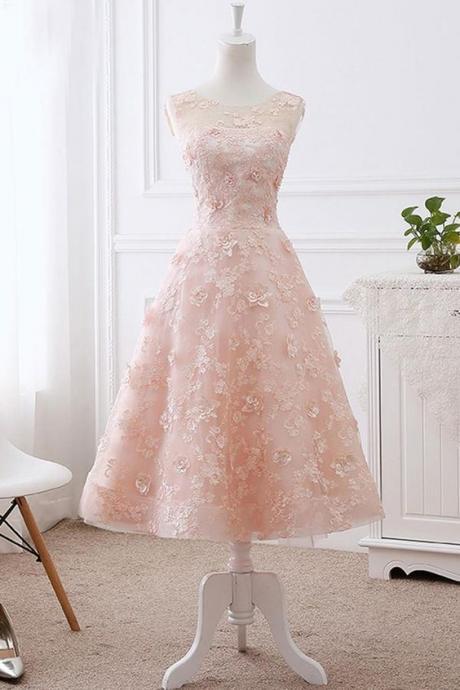Beautiful Princess Light Pink Prom Dress,sleeveless Appliques Evening Dress