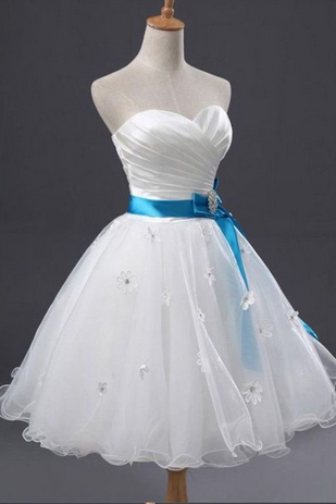 Ribbon White Prom Homecoming Dresses, Outstanding Short Sweetheart Sleeveless