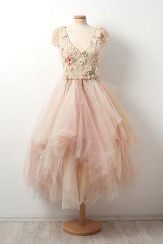 V Neck Tulle Short Prom Dress, Cute Homecoming Dress,sexy Formal Evening Dress