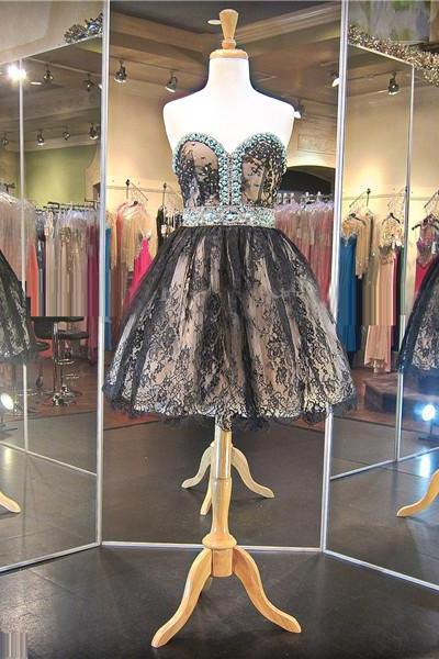 Black Lace Short Prom Dress,junior Sweetheart Prom Dress,sexy Prom Dress, Homecoming Dress