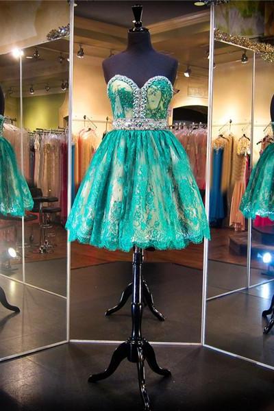 Green Lace Short Prom Dress,junior Sweetheart Prom Dress,sexy Prom Dress, Homecoming Dress