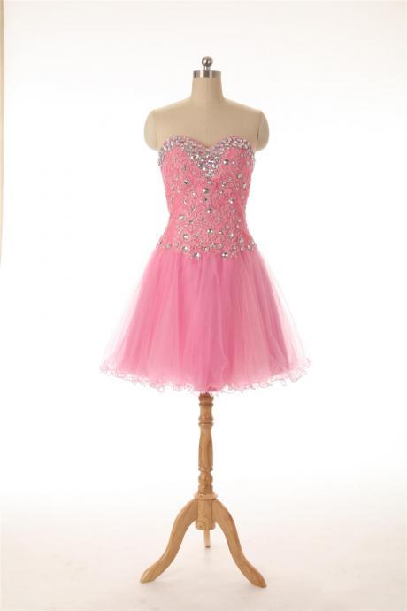 Homecoming Dress,tulle Homecoming Dresses,lace Applique Pink Short Homecoming Dresses, Short Party Dress
