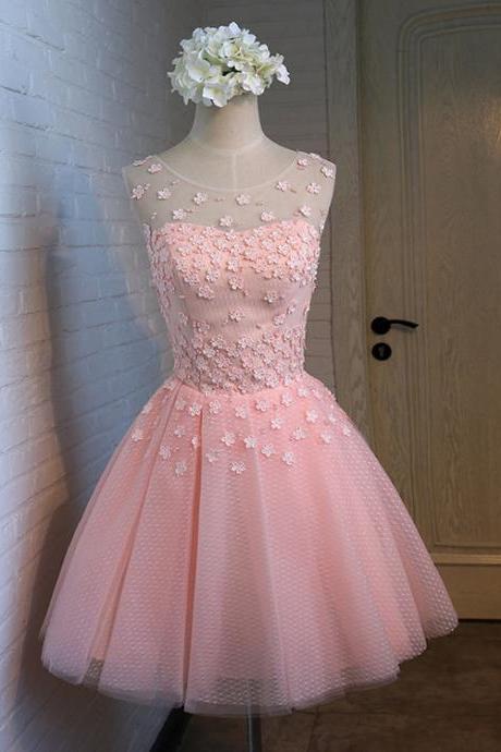 Floral Pink Short Prom Dress, Tulle Graduation Dress,Short Prom Dresses,Short Dress