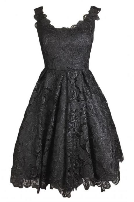Black Lace Homecoming Dress,sexy Black Short Prom Dresses,front Short And Long Back Evening Gowns