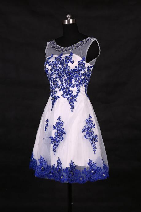 Amazing Lace Applique Homecoming Dress,beaded Short Prom Dress, Blue Graduation Dress,short Prom Dresses
