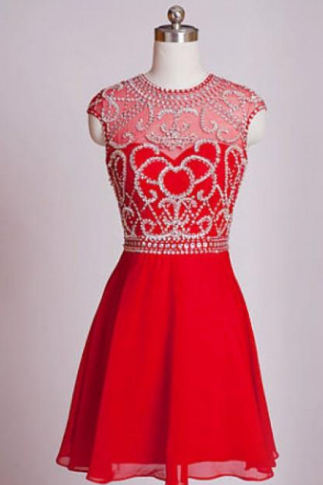 Charming Chiffon A-line Short Red Prom Dress, Mini Chiffon Prom Dresses, Homecoming Dresses, Graduation Dresses